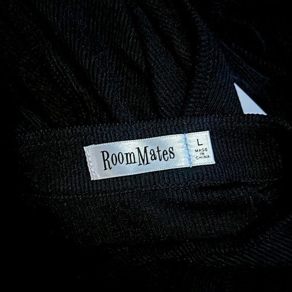 Roommates Ruched Collared Black Button Up Tank Top Shirt Blouse Large L NWT - Picture 6 of 8